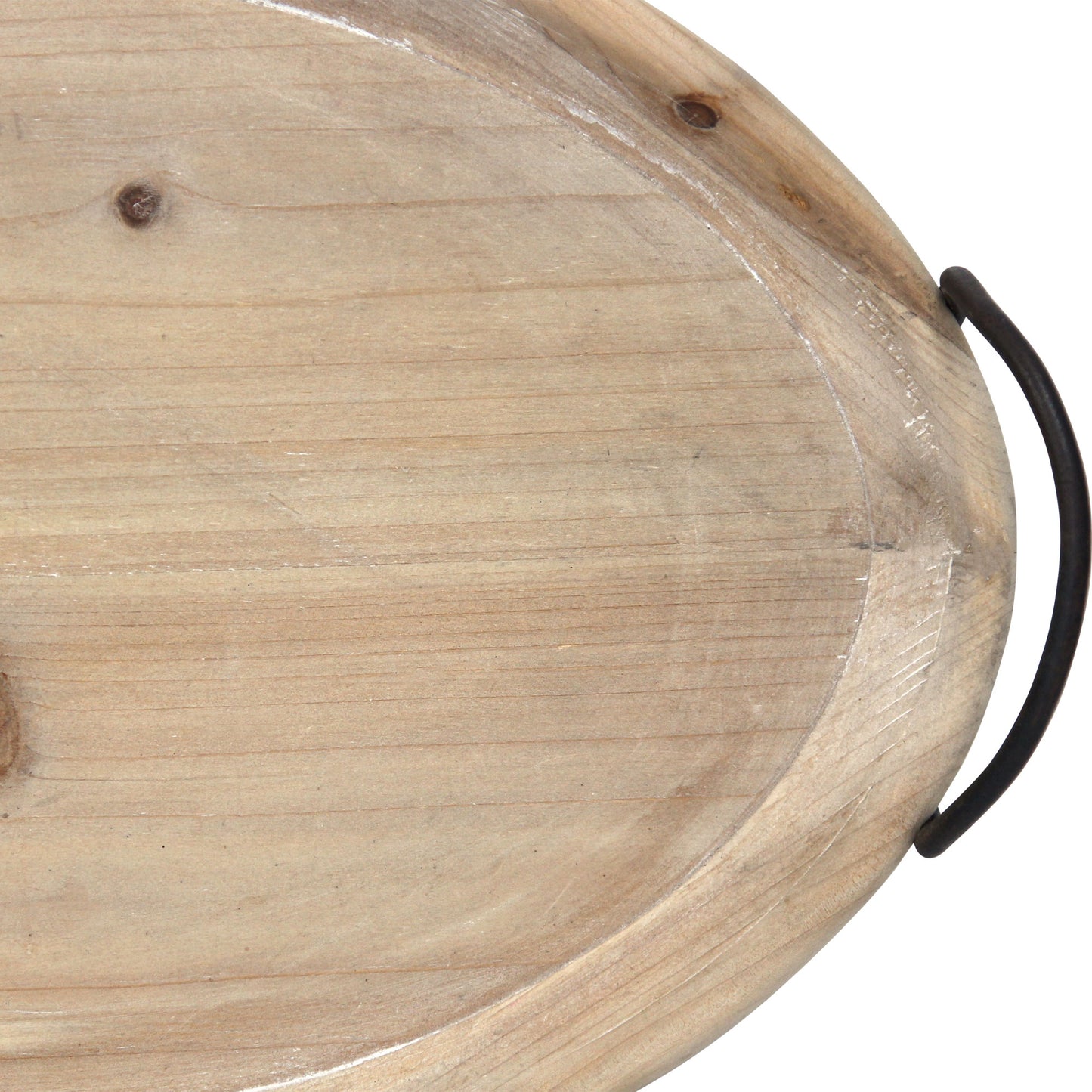 18 Oval Natural Ivory-Finished Wood With Curved Black Metal Handles