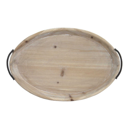18 Oval Natural Ivory-Finished Wood With Curved Black Metal Handles