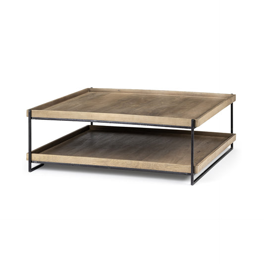 46" Natural And Black Rectangular Coffee Table With Shelf
