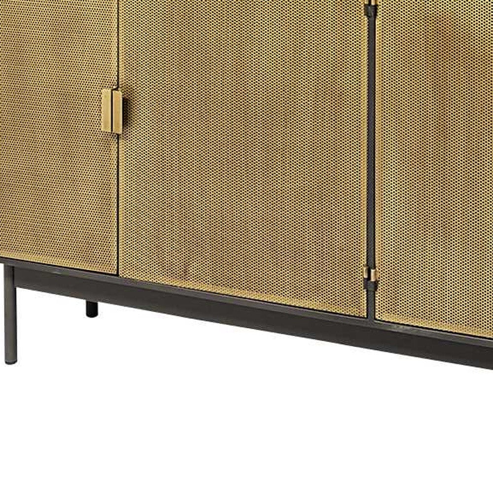 Dark Brown Mango Wood Finish Sideboard With 4 Cabinet Doors