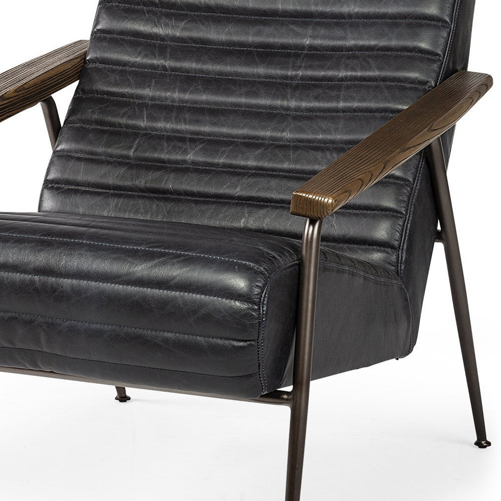 37" Black And Brown Faux Leather Lounge Chair
