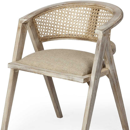 Natural Upholstered Linen Curved Back Dining Arm Chair