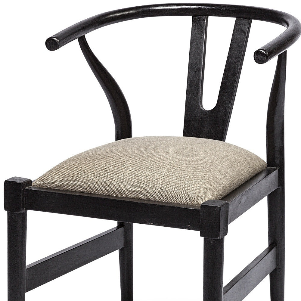 Linen Seat With Black Wooden Base Dining Chair