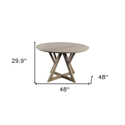 48" Round Brown Solid Wood Table Top And Base Dining Table