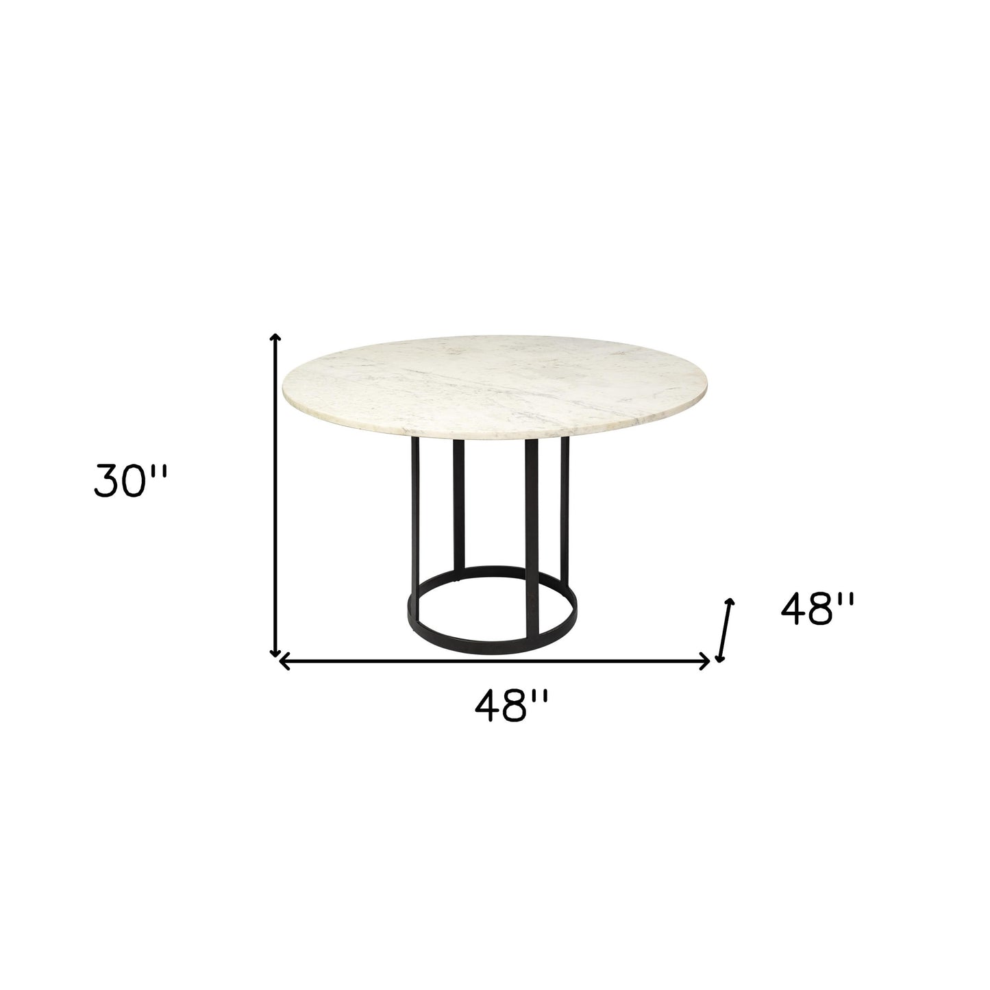 48" Round White Marble Top With Black Metal Base Dining Table