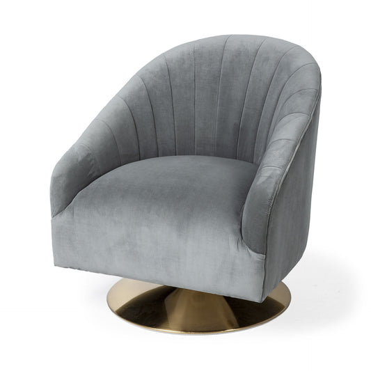 Gray Velet Covered Seat Accent Chair With Gold Swivel Base