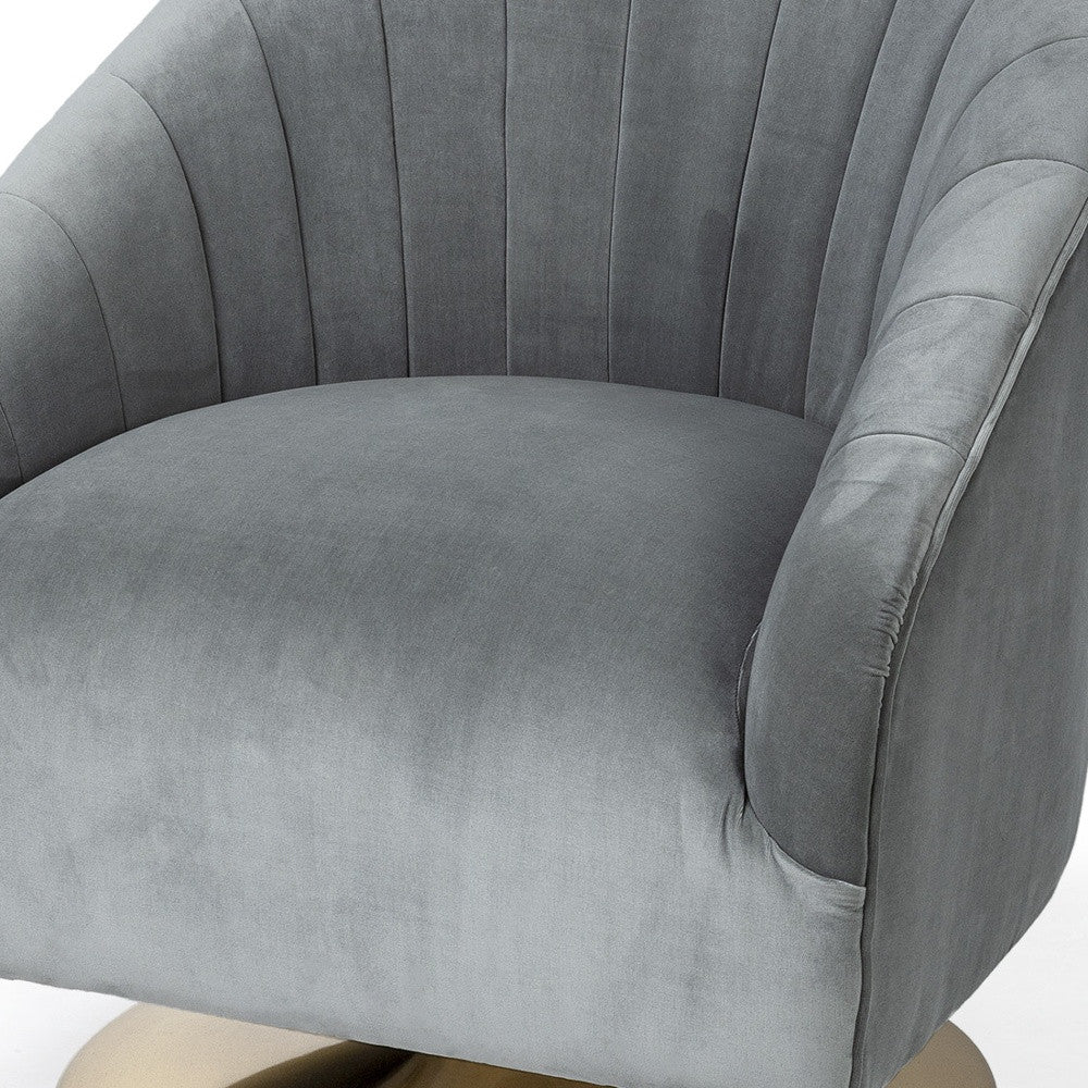 Gray Velet Covered Seat Accent Chair With Gold Swivel Base