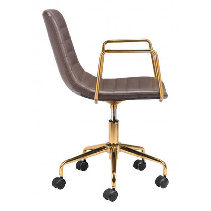 Brown Faux Leather Tufted Seat Swivel Adjustable Task Chair Leather Back Steel Frame
