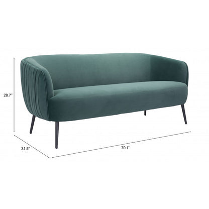 70" Green And Black Polyester Sofa