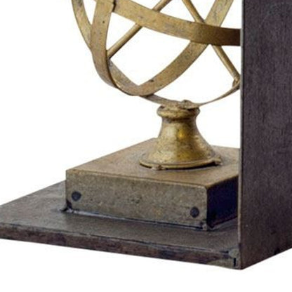Gold Tone Metal Sphere Compass Bookends