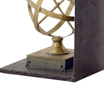 Gold Tone Metal Sphere Compass Bookends