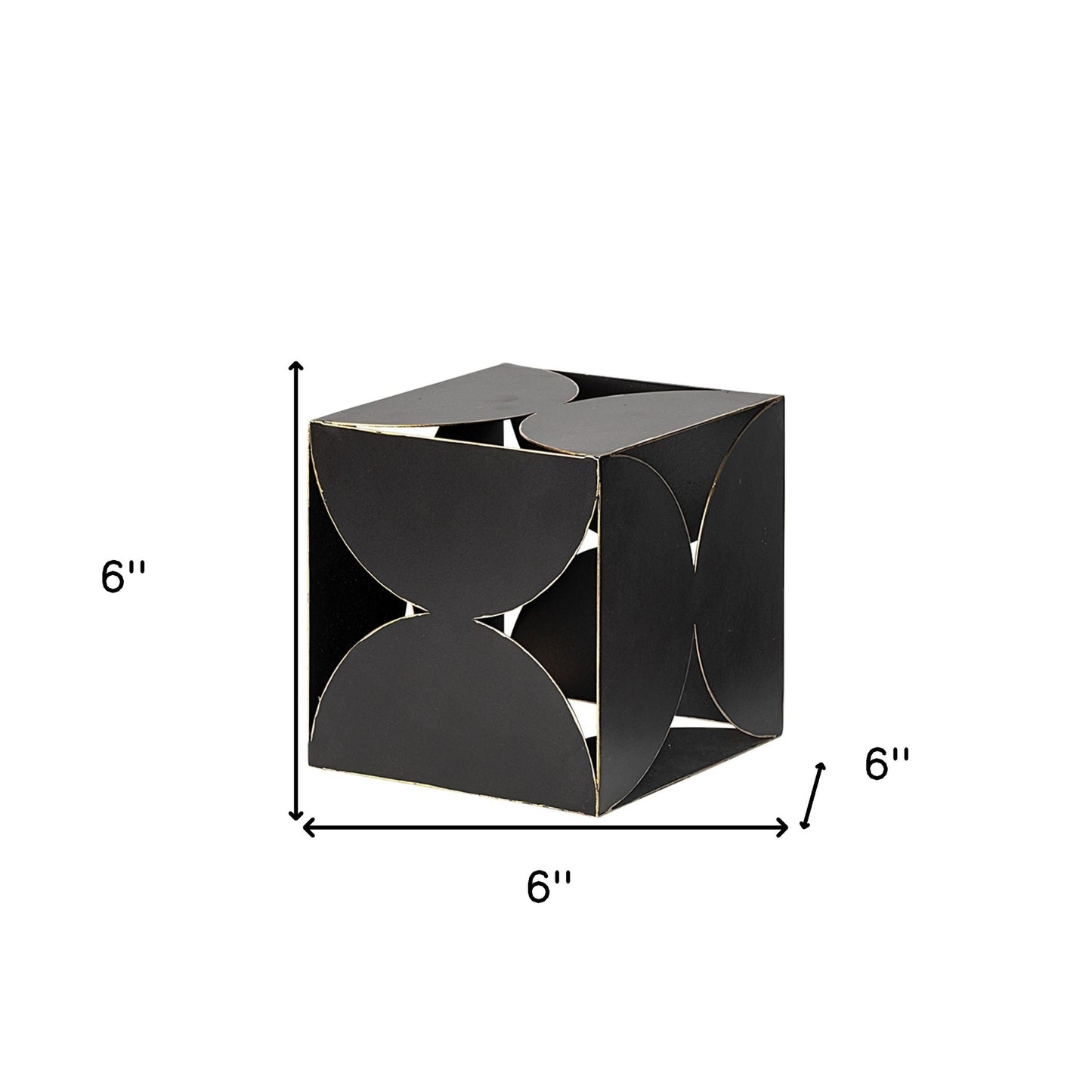 6" Contemporary Black Metal Geo Cube Sculpture