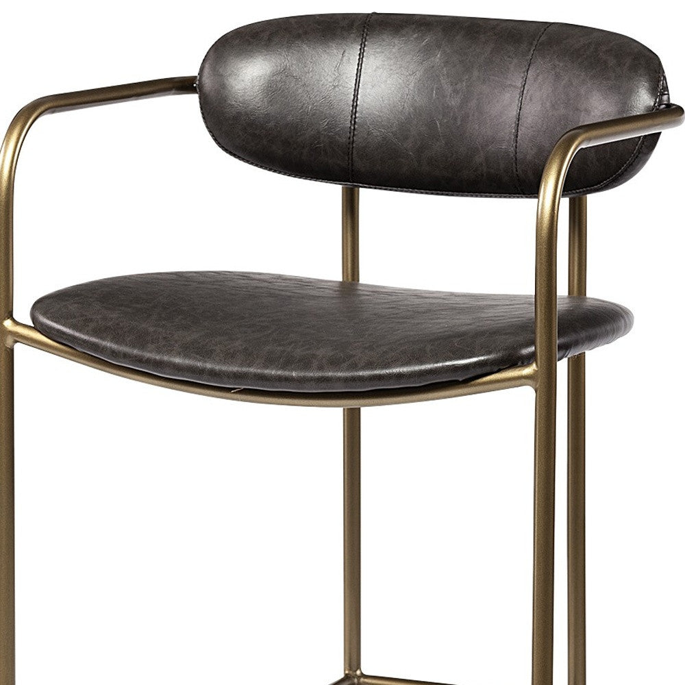 30" Brown And Gold Faux Leather And Steel Bar Height Bar Chair