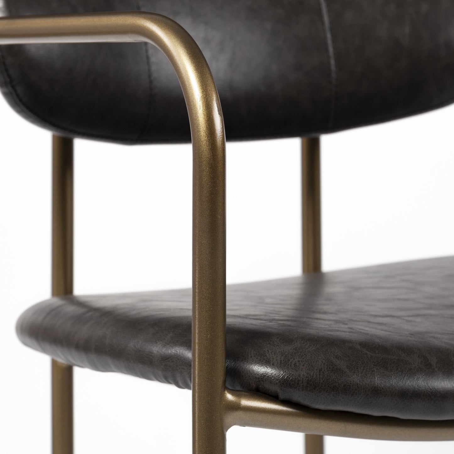 30" Brown And Gold Faux Leather And Steel Bar Height Bar Chair