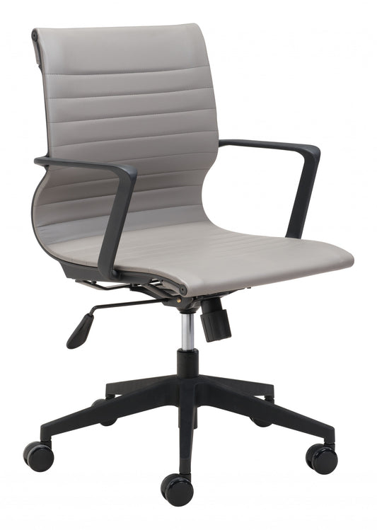 Gray Faux Leather Seat Swivel Adjustable Task Chair Metal Back Steel Frame