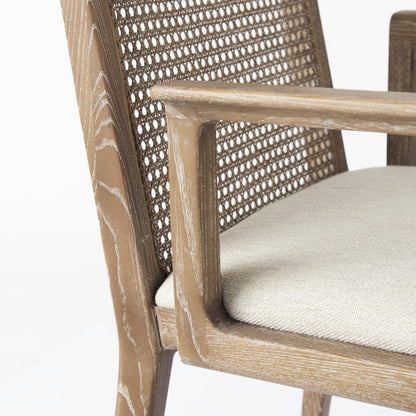 Light Natural and Cream Uholstery and Cane Dining Armchair