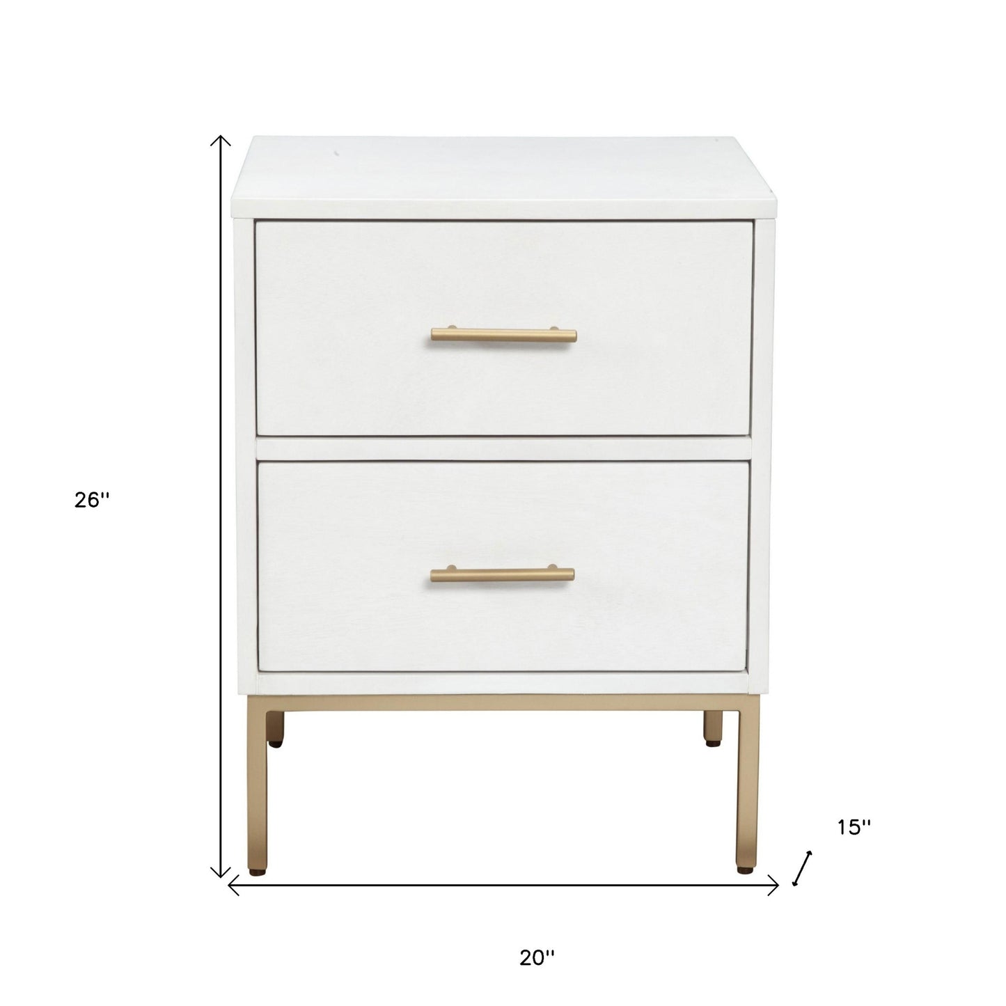 White and Gold Lines 2 Drawer Nightstand
