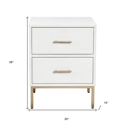 White and Gold Lines 2 Drawer Nightstand