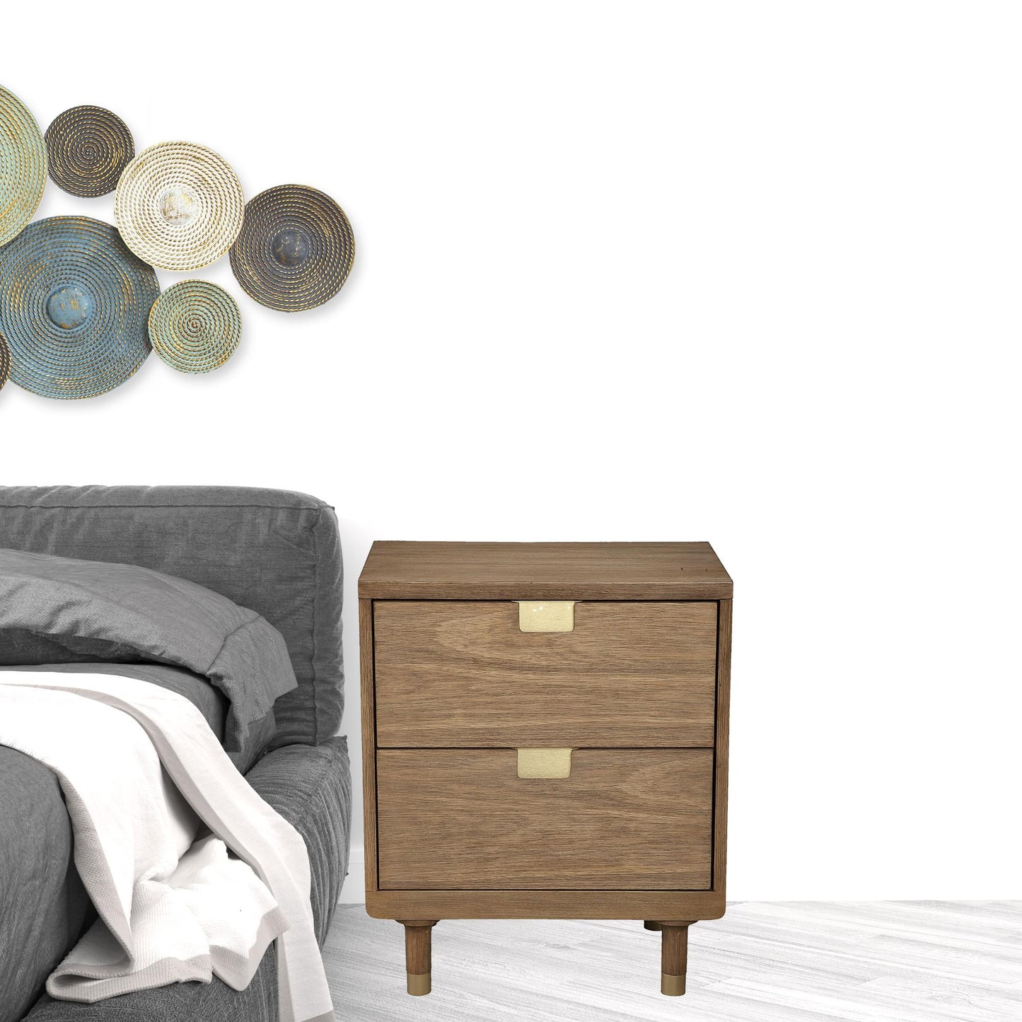 Sandy Brown and Gold 2 Drawer Nightstand