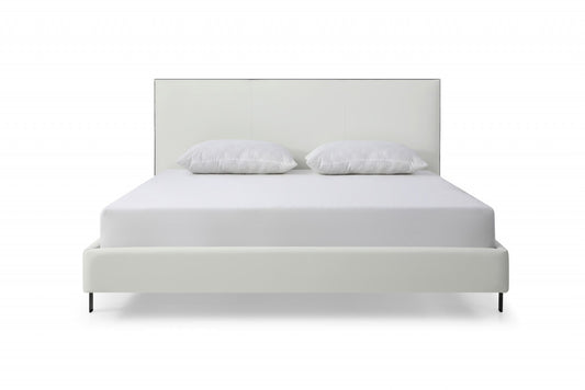 King White Upholstered Faux Leather Bed With USB