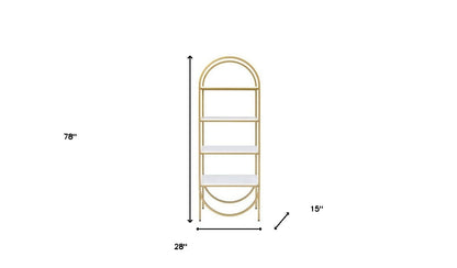 78" White and Gold Metal Four Tier Etagere Bookcase