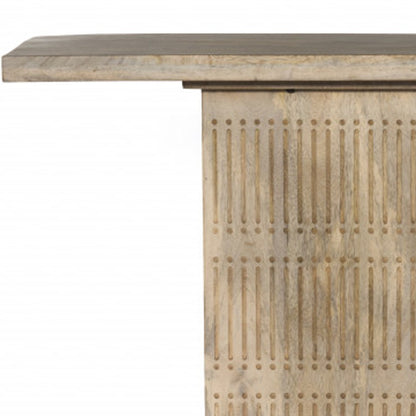 54" Ivory Solid Wood Distressed Pedestal Console Table