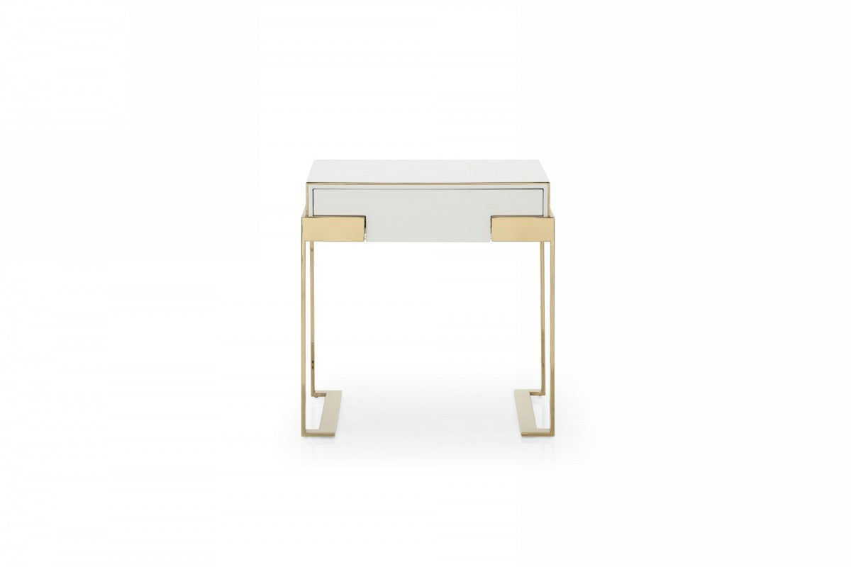 24" Champagne Gold and White One Drawer Nightstand