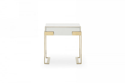 24" Champagne Gold and White One Drawer Nightstand