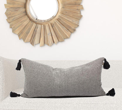 Set Of Two 16" x 35" Dark Slate Gray 100% Cotton Herringbone Pillows With Tassels