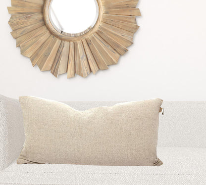 Set Of Two 16" x 35" Taupe 100% Cotton Herringbone Pillows With Tassels