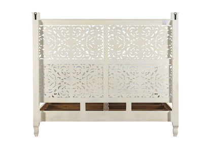 Carved Solid Wood King White Bed