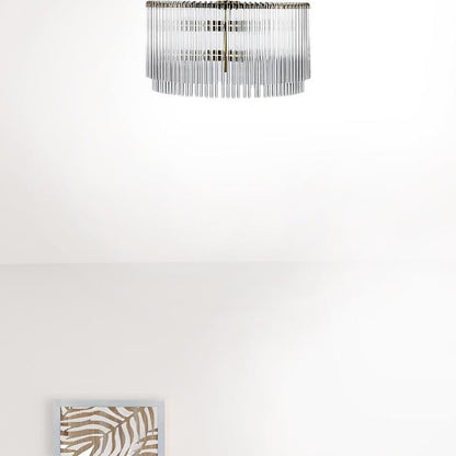 Chandelier Six Light Iron And Glass Dimmable Semi-Flush Ceiling Light