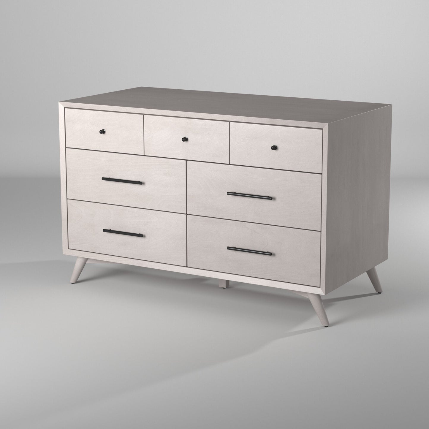 59" Gray Solid Wood Seven Drawer Double Dresser
