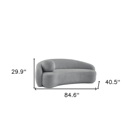 85" Gray Sherpa Curved Sofa and Toss Pillow