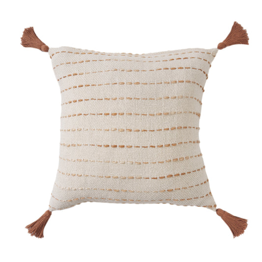 20" White Cotton Pillow With Tassels Edges