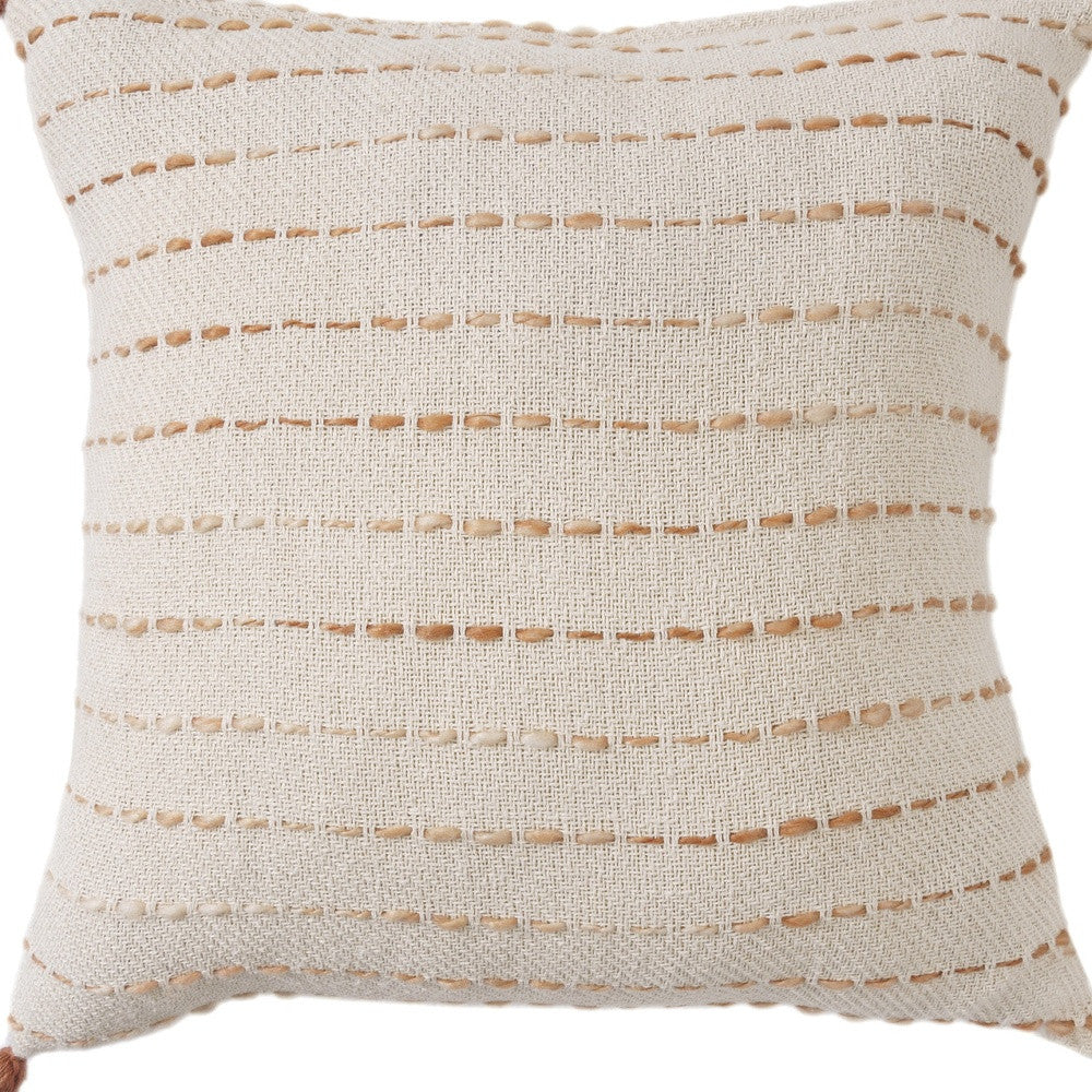 20" White Cotton Pillow With Tassels Edges