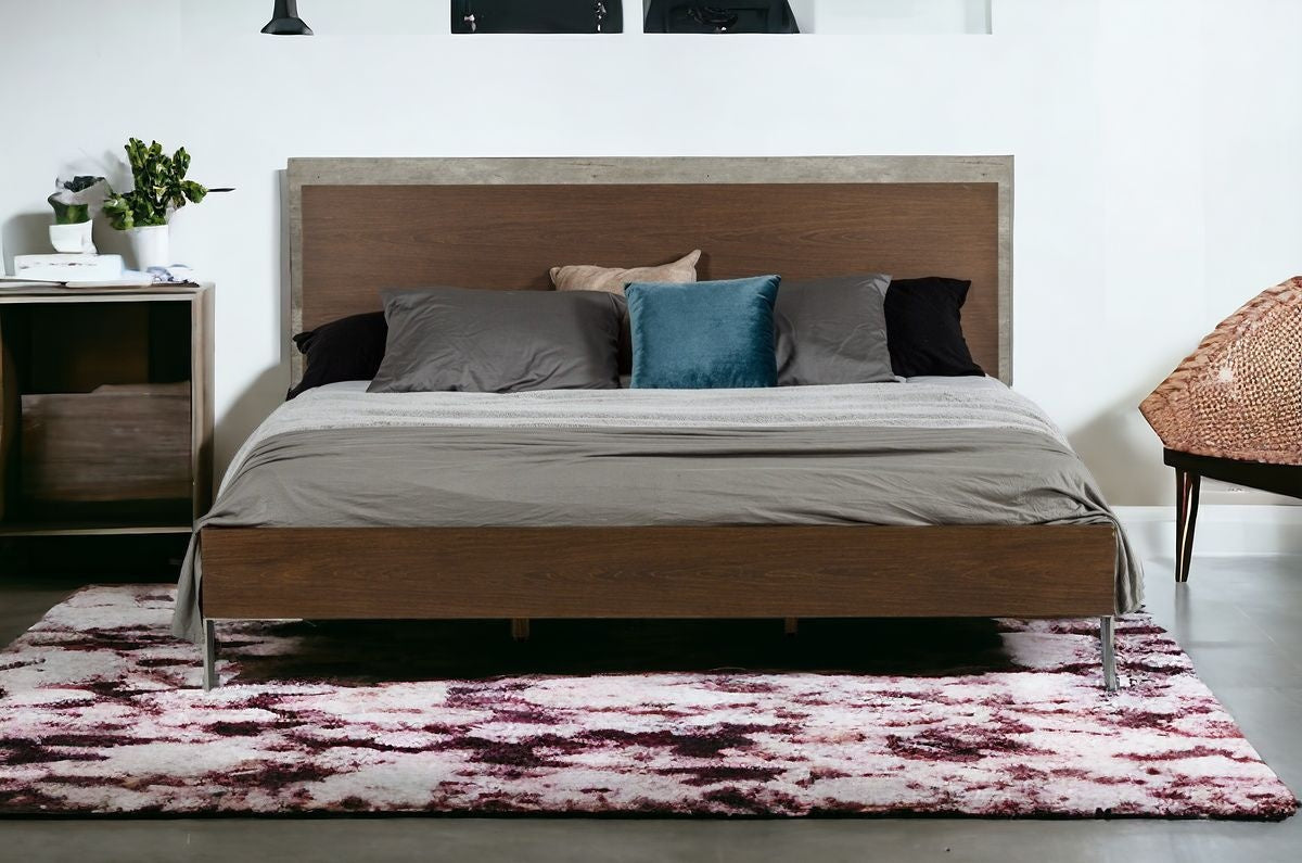 Modern Dark Walnut & Concrete Queen Bed