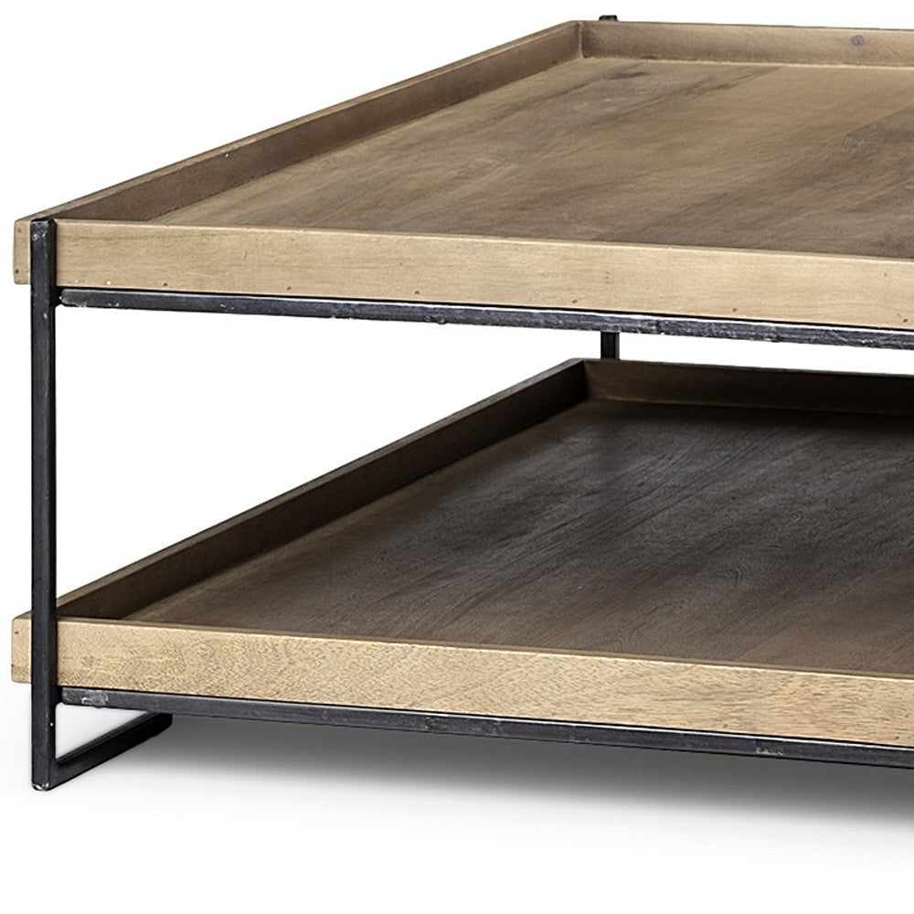46" Natural And Black Rectangular Coffee Table With Shelf