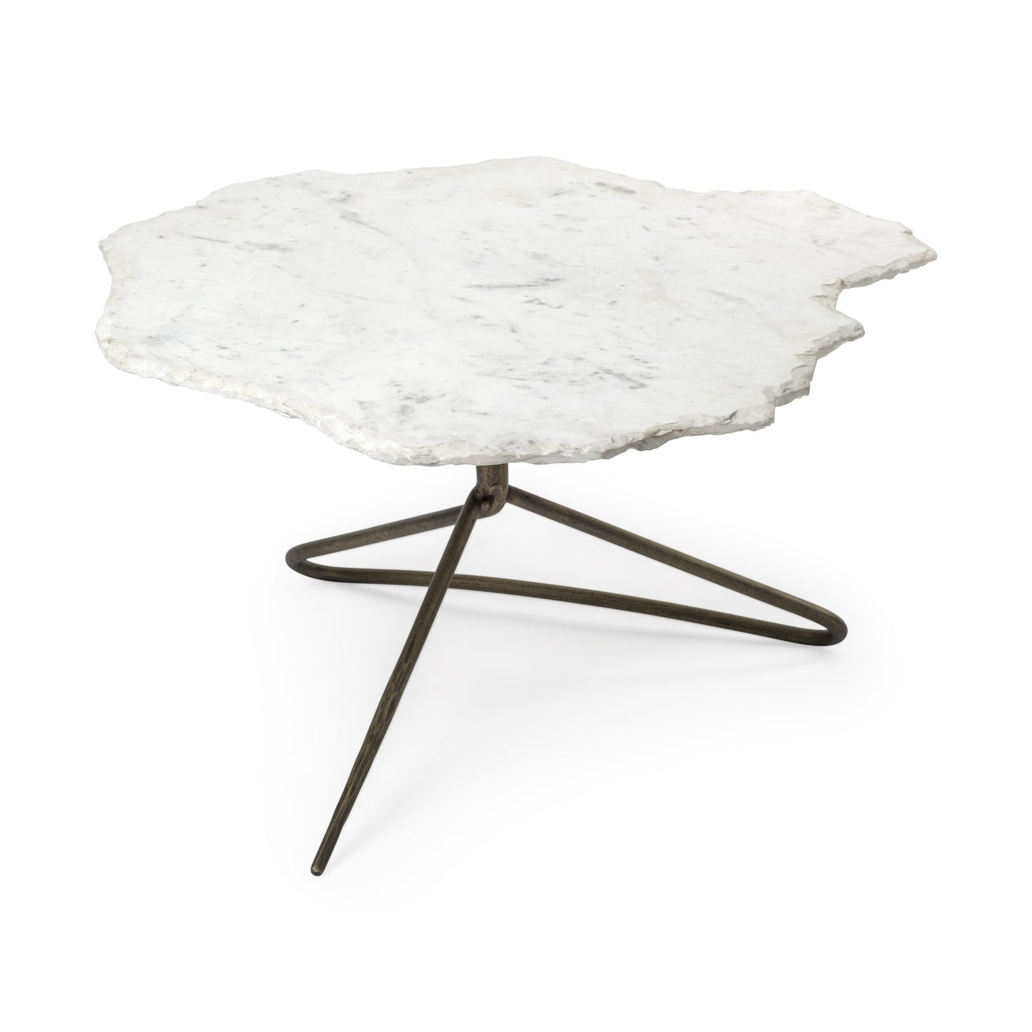 33" White And Gold Genuine Marble And Iron Free Form Coffee Table