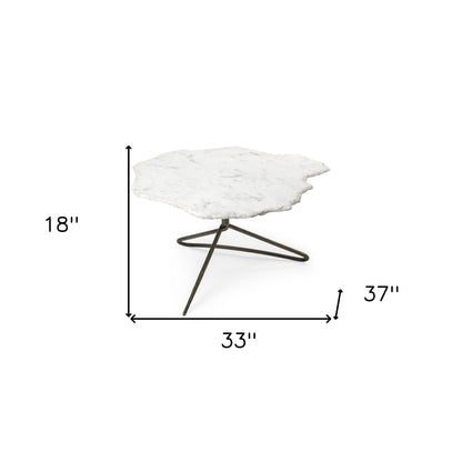 33" White And Gold Genuine Marble And Iron Free Form Coffee Table