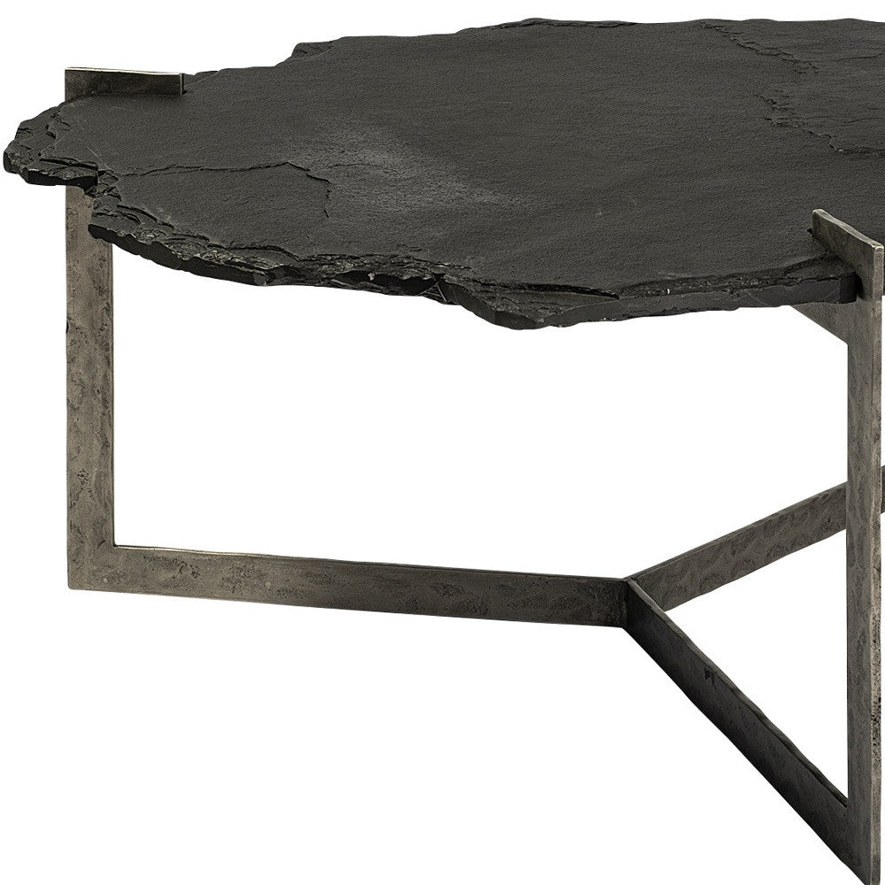 40" Black And Gold Stone And Iron Free Form Distressed Coffee Table