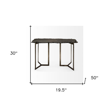 Rectangular Black Live Edge Slate Console Table With Double Pedestal Base