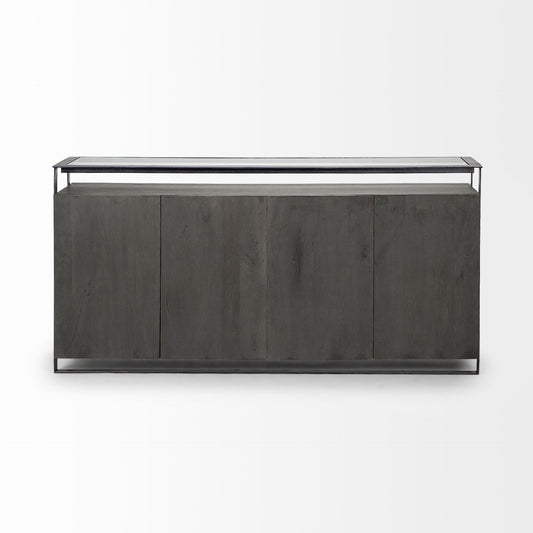 Glass Top Gray 4 Solid Wood Cabinets Metal Frame Sideboard