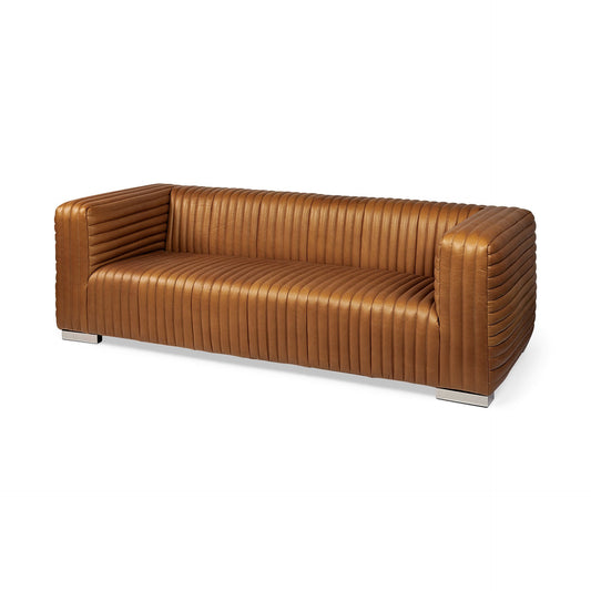 Cognac Leather Wrapped Three Seater Sofa