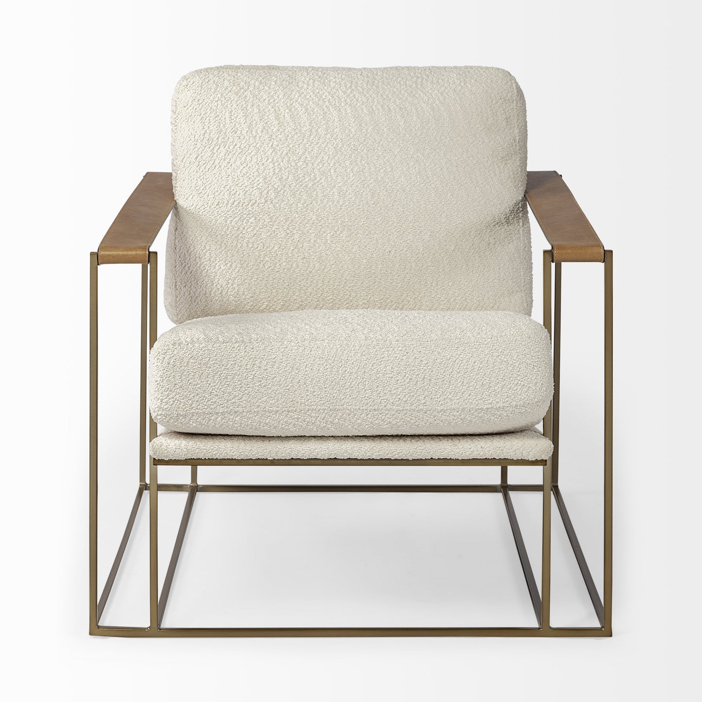 34" Cream And Wood Brown Linen Arm Chair