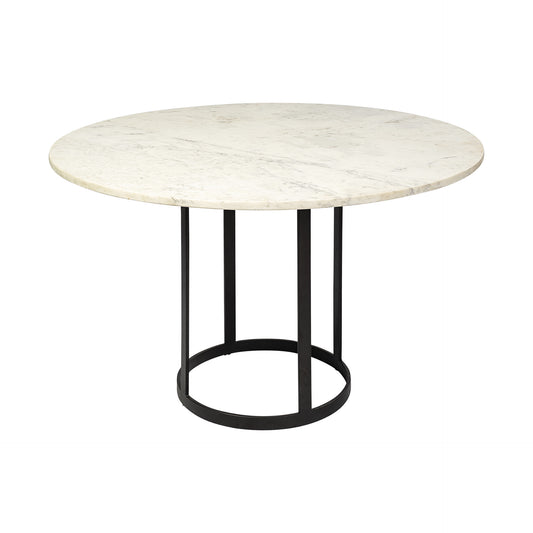 48" Round White Marble Top With Black Metal Base Dining Table
