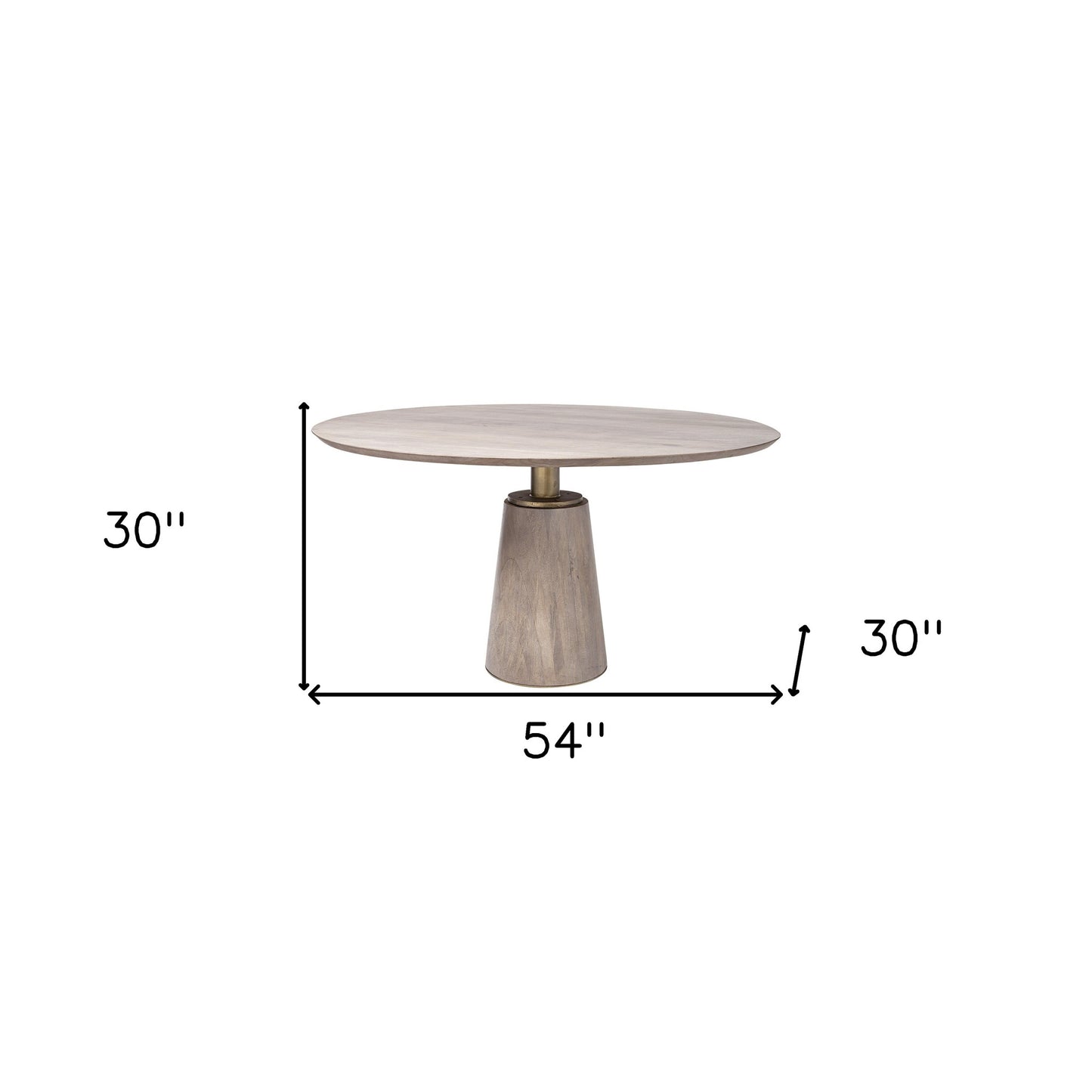 54" Round Brown Solid Wood Top Brown Wood Gold Metal Base Dining Table