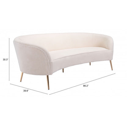 86" White And Gold Polyester Sofa
