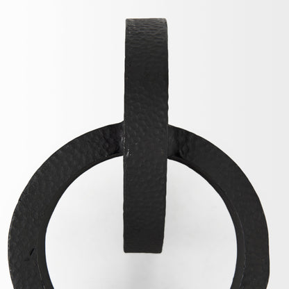 Two Ring Black Hammered Metal Sculpture
