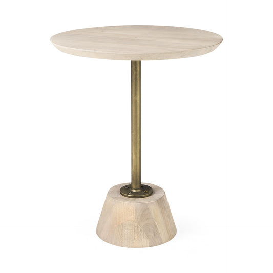 Light Blond Pedestal Table With Gold Detailing